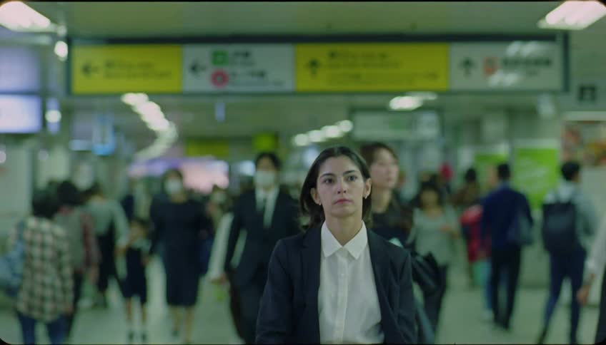 Corridor with several people walking inside a metro station
