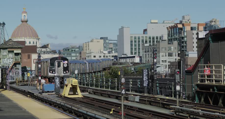 A train passing through a terminal in a city