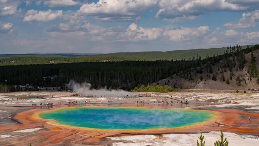Time lapse of tourist visiting the grand prismatic spring
