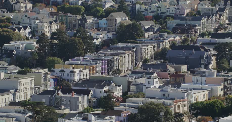 Panorama of a city with residential houses and apartments