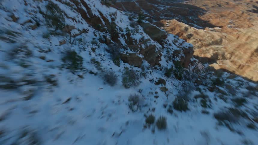 Snow and bushes are on the mountains