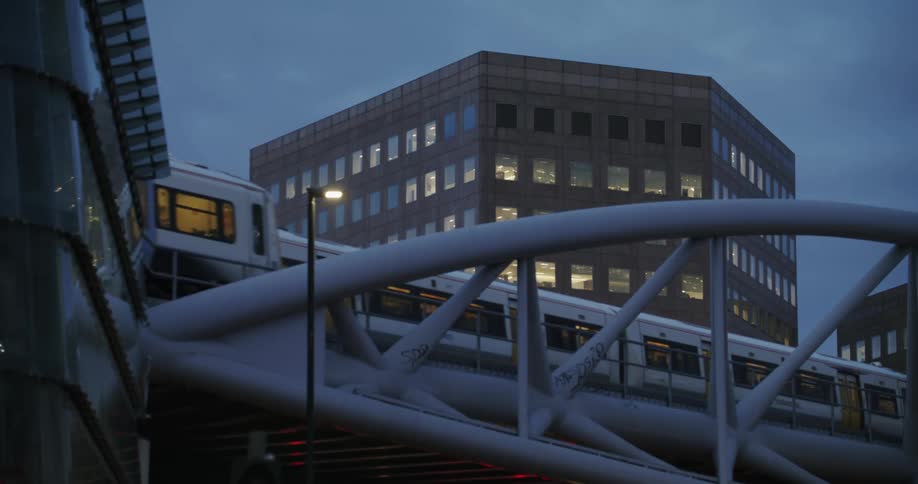 Two trains passing in opposite directions one night