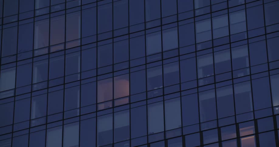 Closeup of the windows of an entirely mirrored building with the reflection of a bird flying by