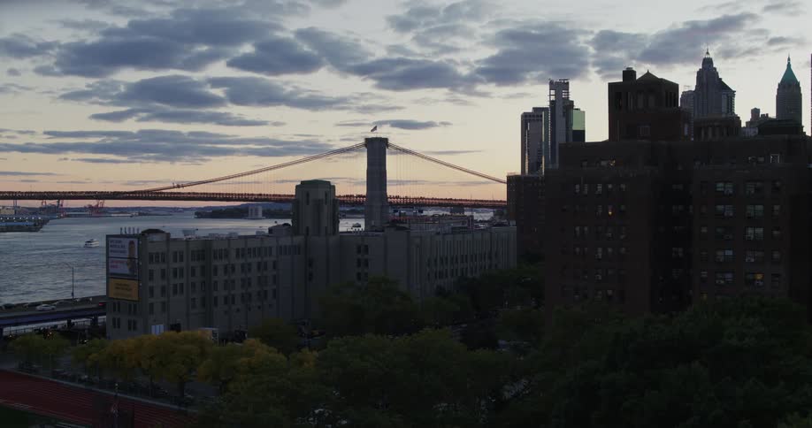 Landscape of buildings in a metropolitan area at sunset
