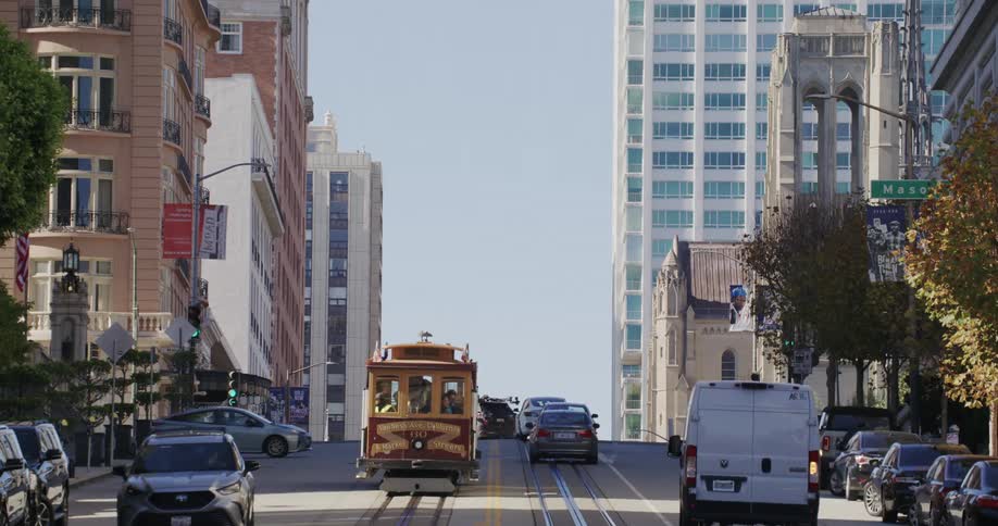 Rail way car moving down the streets of san francisco