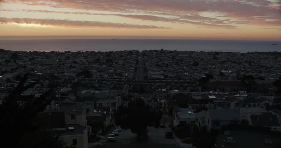 The sun is setting on the city