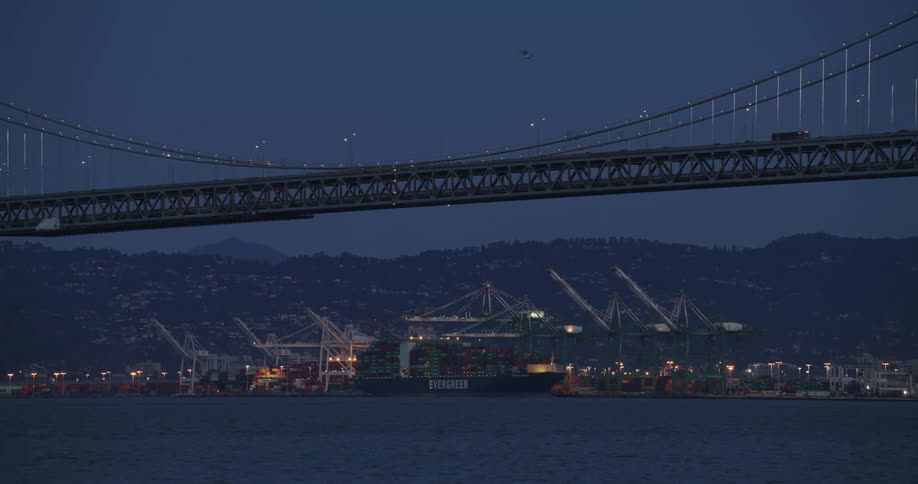 A bridge is in front of the harbor