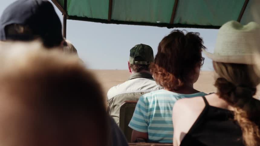 A group of people sitting under a green canopy