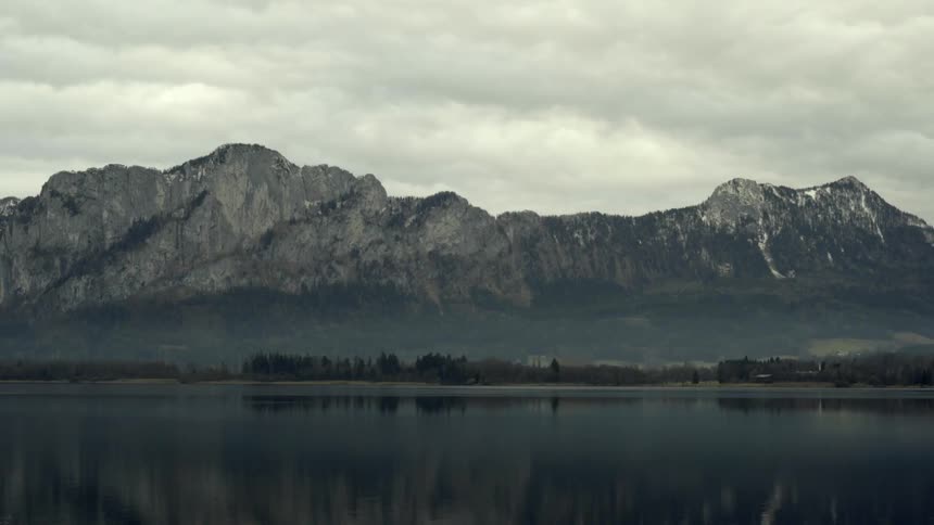 Beyond the water is a large mountain range
