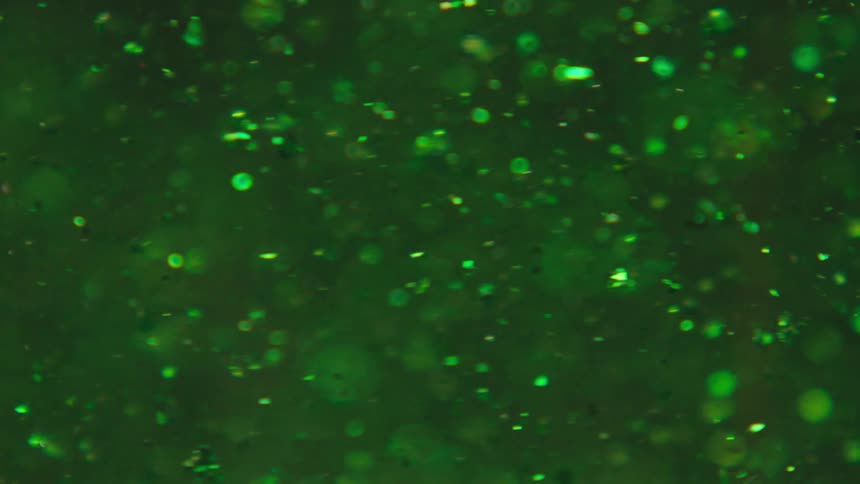 Several bright green particles flying to the left