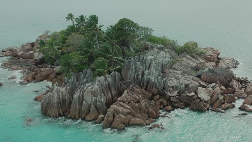 Aerial view rocky island with trees