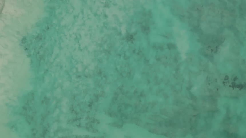 Aerial view of ocean waves breaking against the sandy beach