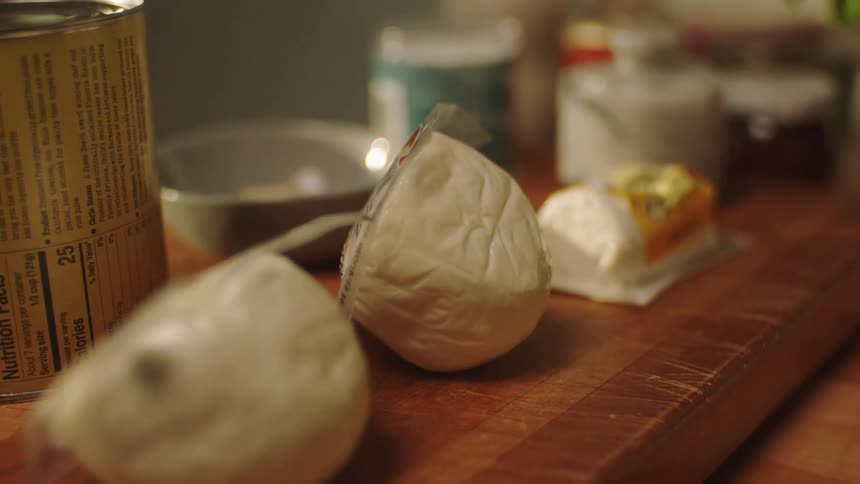Closeup of ingredients on a wooden cutting board on the table