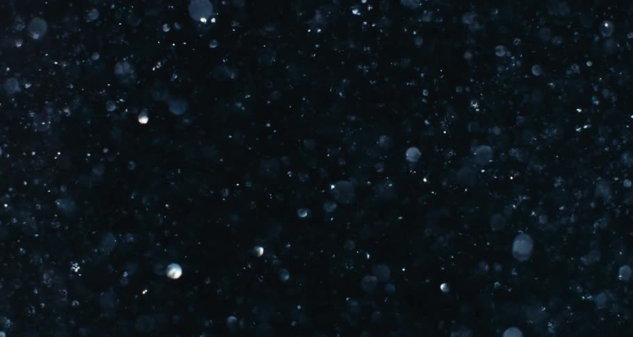 Several dark blue particles are floating in an environment with a black background