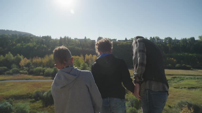 Family enjoying the view on the countryside