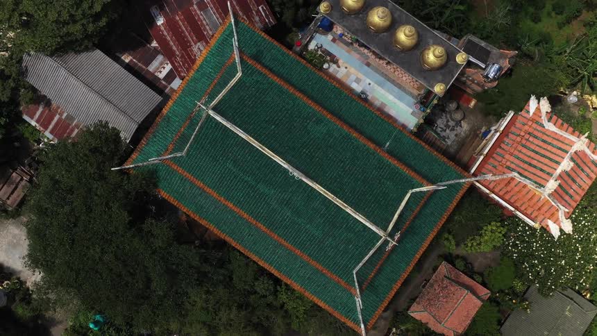 Top view of the roof of an oriental residential building