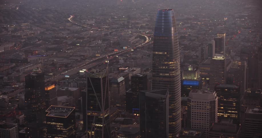 San Francisco, Panoramic aerial view of a metropolis with skyscrapers