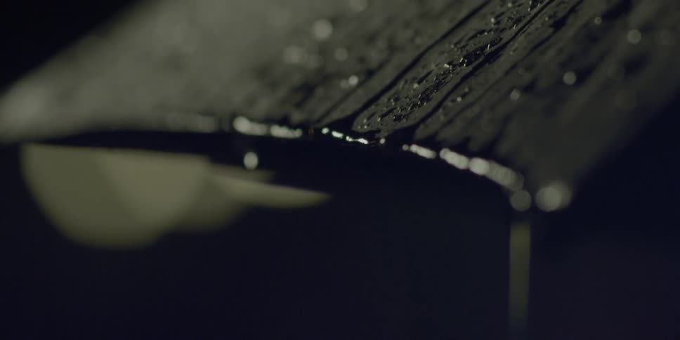 Water drips from a black umbrella