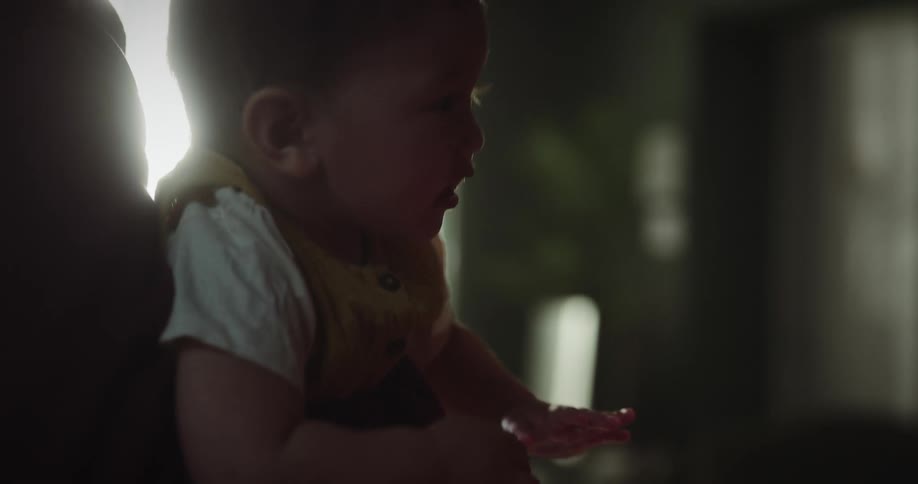 Two asian women smile and interact with toddler