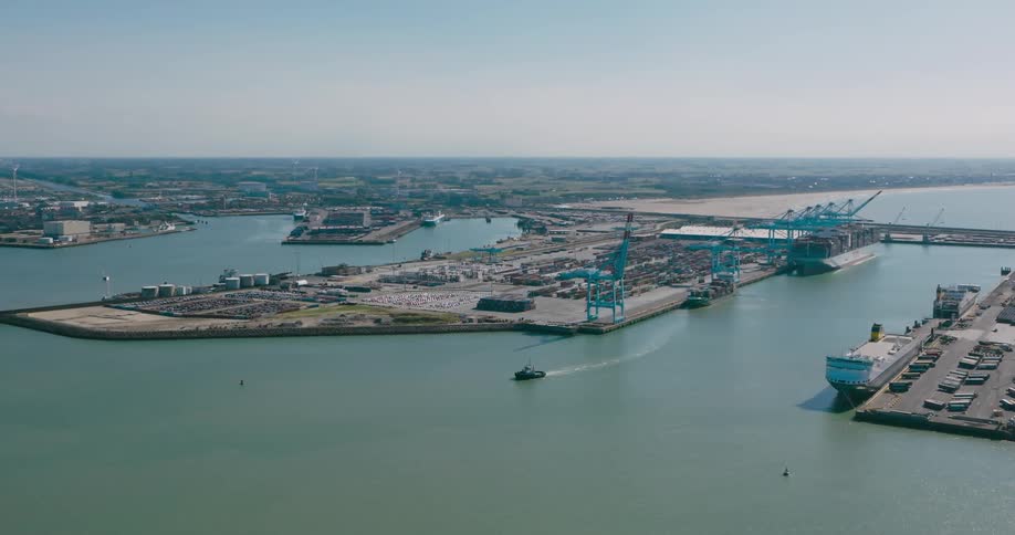An aerial view of a sea port