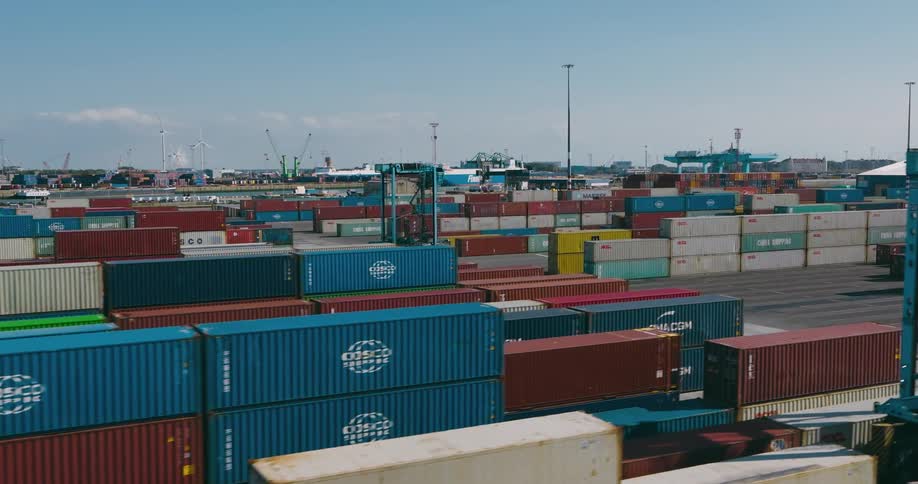 Aerial of a port with containers