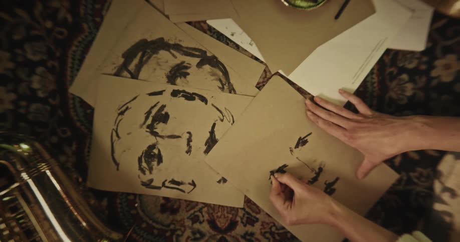 A clip of a persons hand painting on a carboard