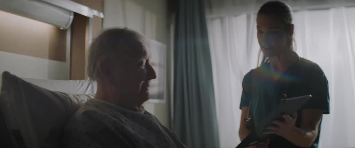 A clip of a nurse talking to her patient