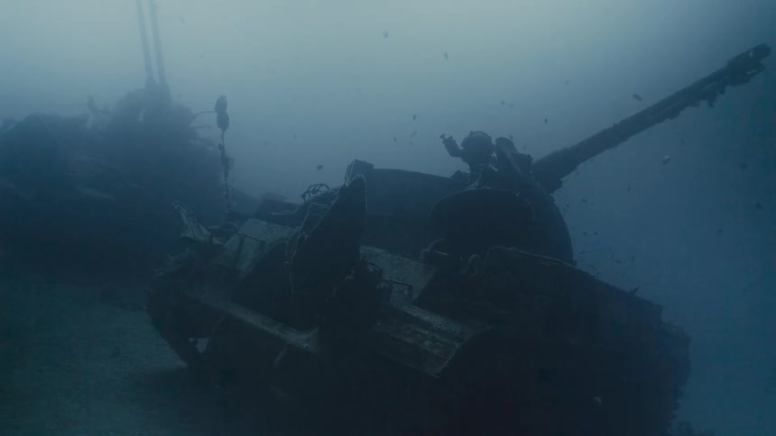 View from inside the sea with submerged tanks