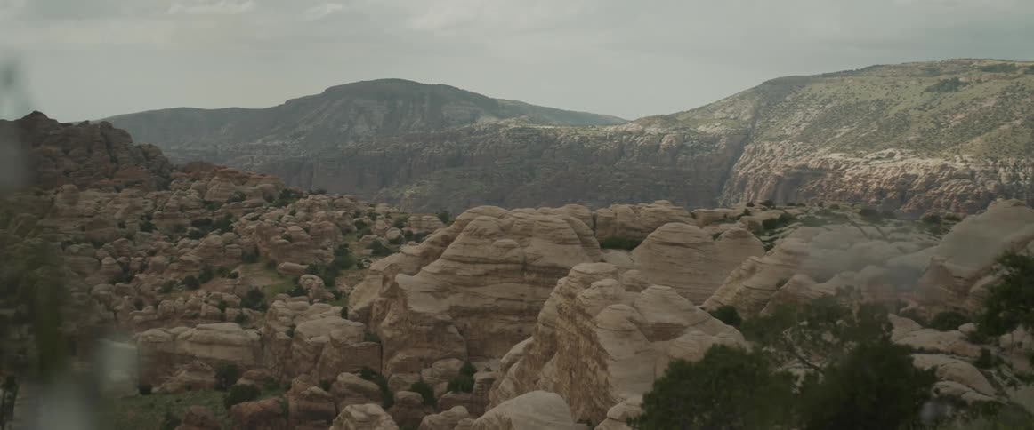Panorama of rocky valleys and a mountain range