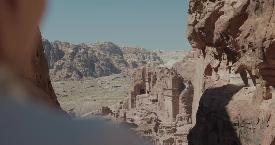 Tombs cut into desert rock in the archeological site of the ancient city of petra in jordan during the day