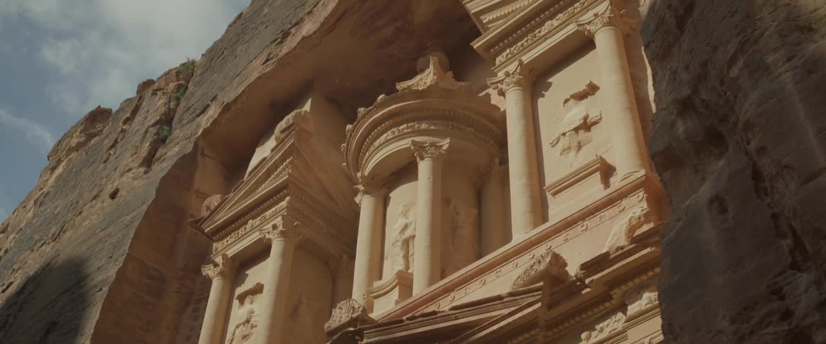 View upwards of an architectural structure in the midst of a valley
