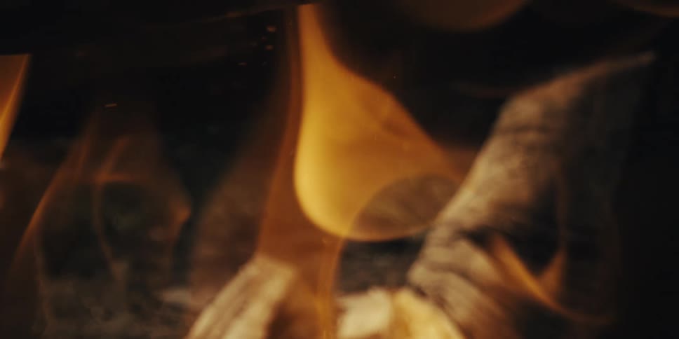 Extreme closeup on the embers of the fire in slow motion