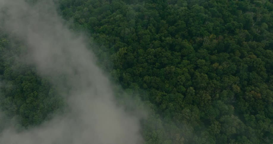 Aerial panorama of a mountain range covered with forests