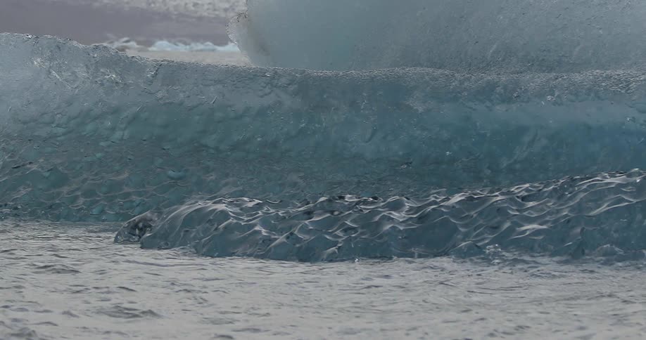 Water flows around ice formations
