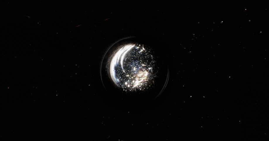 Sphere covered with white streaks and spots rotates against a white spotted black background