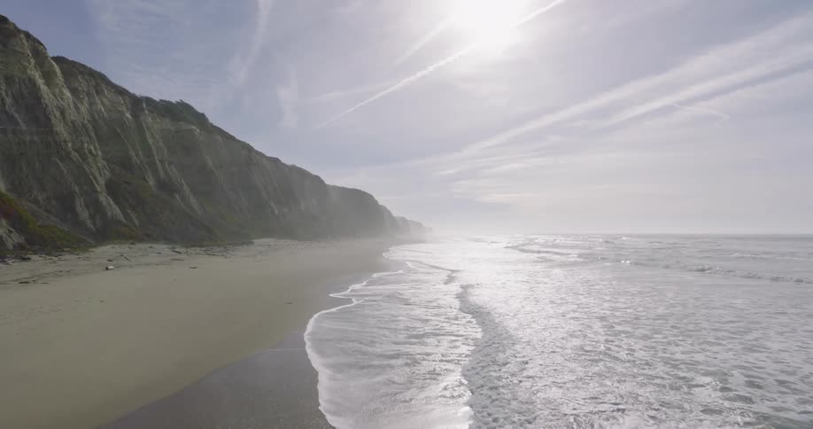 Aerial view of a beach near a cliff