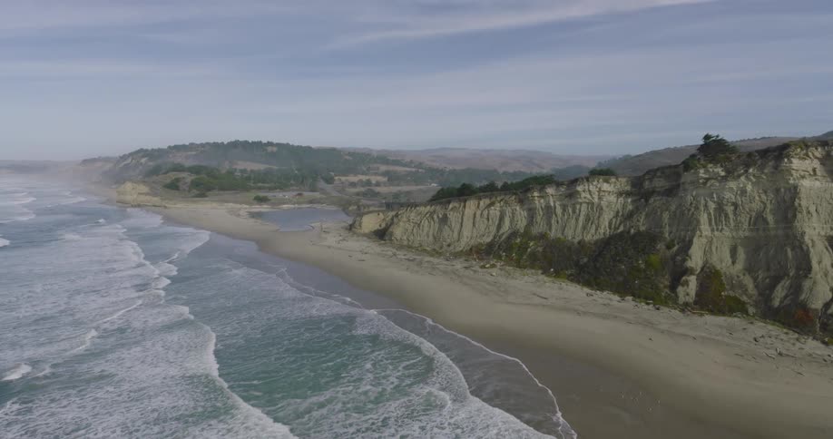 Aerial panorama of a beach with the coastline and the sea