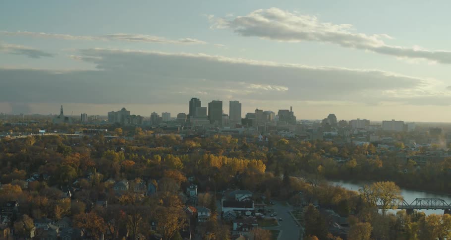 Aerial view of Winnipeg Manitoba at sunset