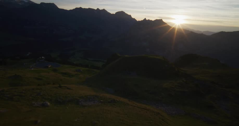 Aerial of the mountain range during dawn