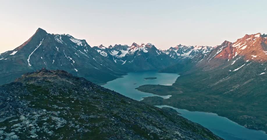 Aerial view of a mountain range in Greenland