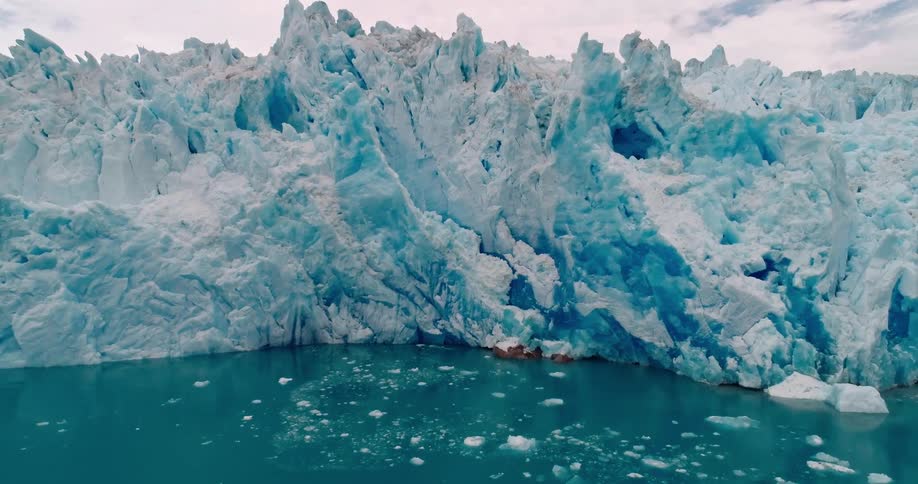 Aerial view of a glacier in the arctic coastline
