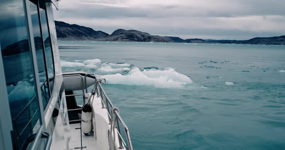 Boat moving through the sea ice