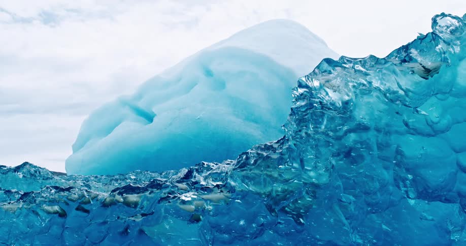 A close up of a blue iceberg
