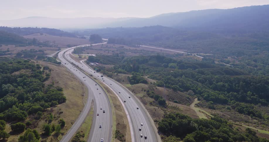 An aerial view of a busy highway