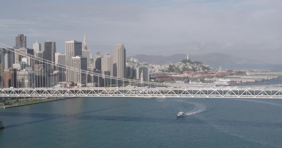 An aerial clip of a city connecting bridge