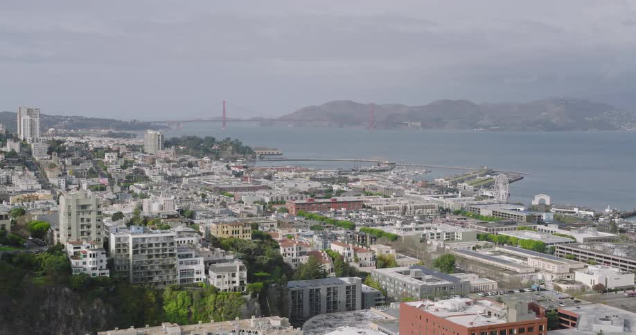 Aerial panorama of a metropolis by the seaside during the day
