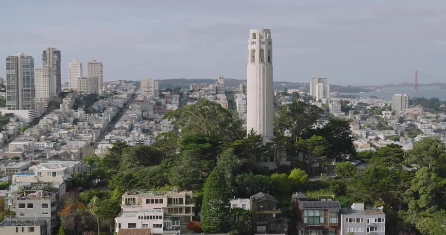 Aerial view of coit tower in san francisco