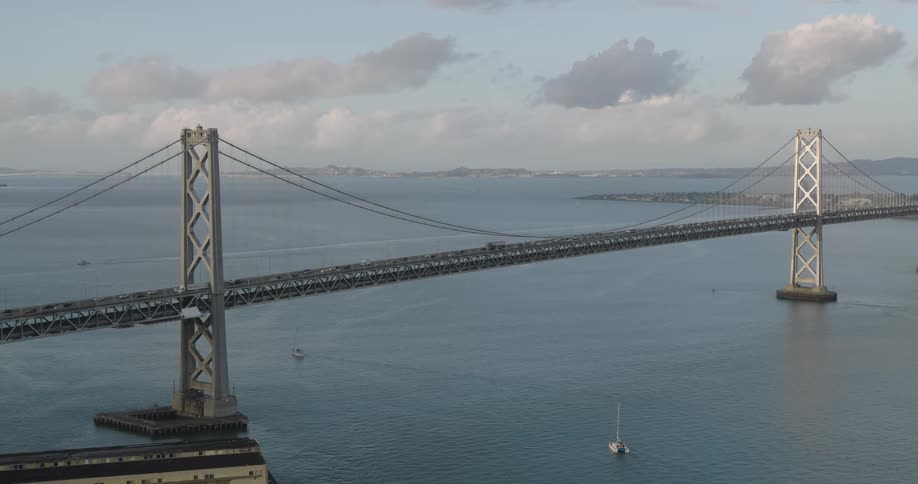 An aerial clip of a connecting bridge in the sea