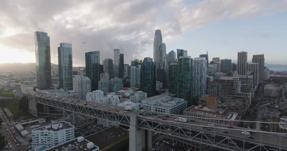 Aerial view of traffic over the oakland bay bridge in san francisco
