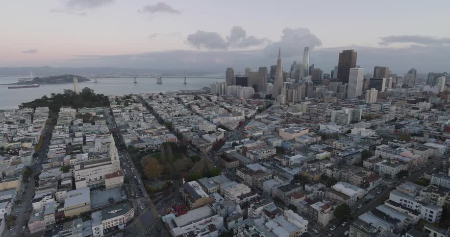 Aerial view of the skyline of san francisco at evening